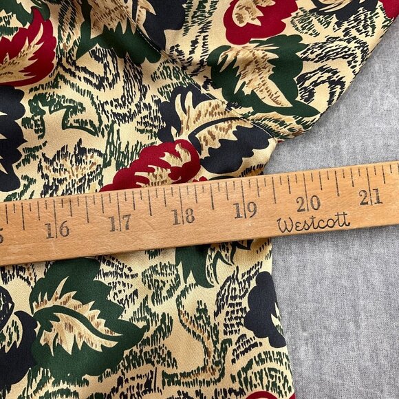 Harve Benard Blouse Women 6‎ Tan Red Leaf Floral Retro Secretary Liquid Silk 80s - Picture 6 of 11